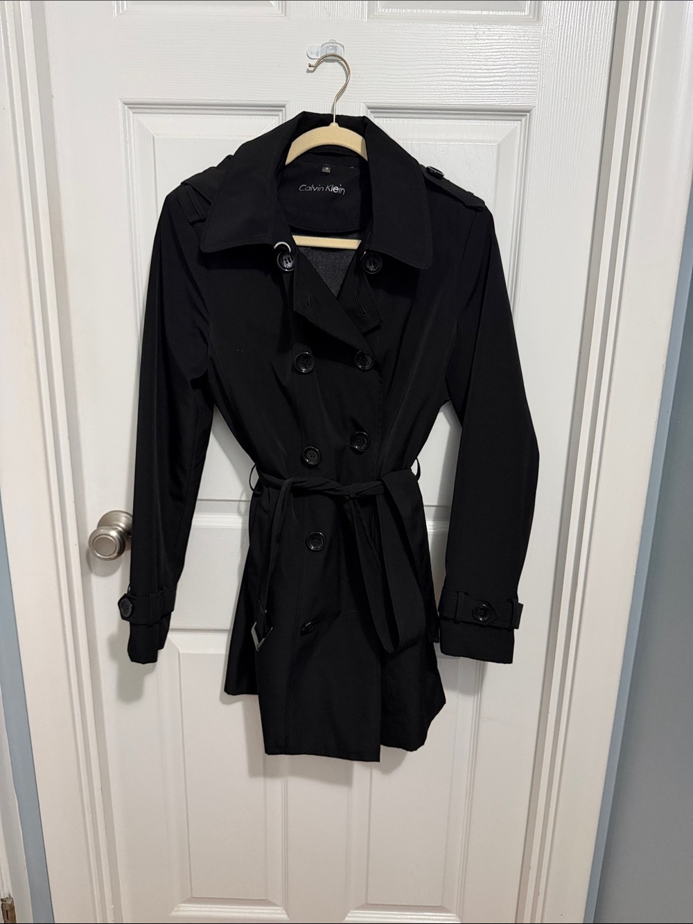 Calvin Klein Women's Black Double-Breasted Trench Coat